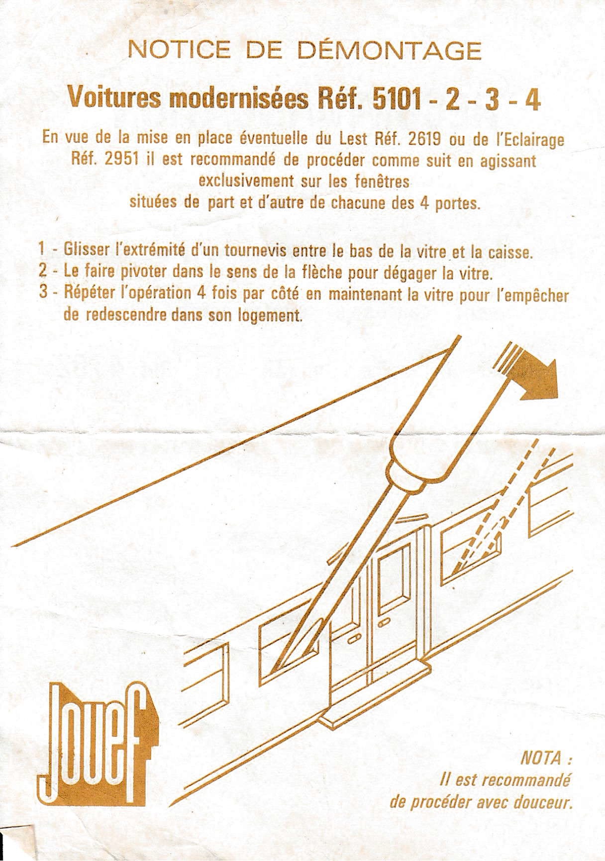 Jouef - Notice de démontage pour voitures modernisées 5101-2-3-4