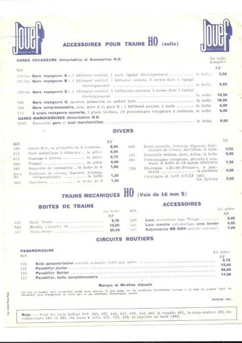 Jouef - Tarif 1961