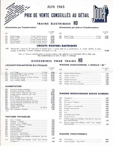 Jouef - Tarif 1963