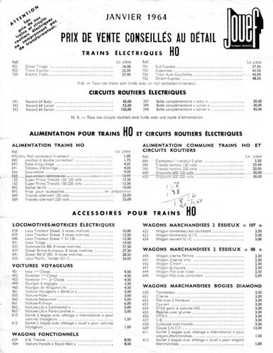 Jouef - Tarif 1964