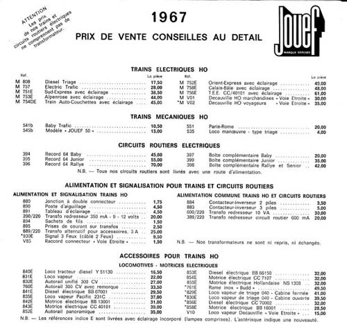 Jouef - Tarif 1967 v1