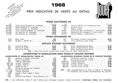 Jouef - Tarif 1968